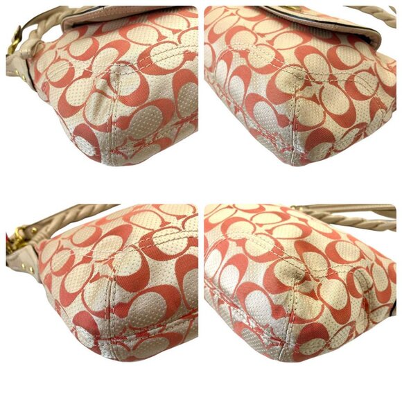 Coach limited edition Woven Leather 2-Way Shoulder Bag Coral Pink Y2K Signature - Picture 4 of 4